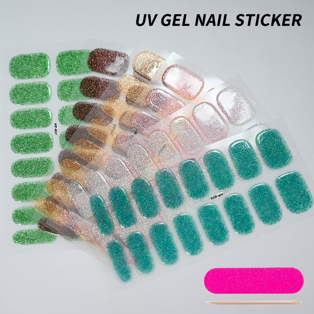 HotPress Nail Art Aufkleber, Glitzer UV Gel, Silber/Rosa, 16 Stück - Bild 1