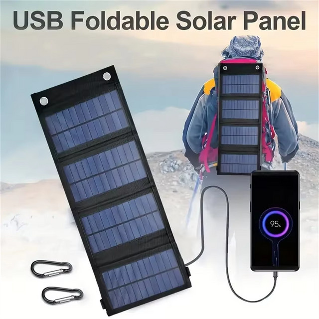 Tragbares 100W Faltbares USB-Solarpanel aus Kristall-Silizium in Schwarz mit USB-C Anschluss für Outdoor und Notfall-Ladestationen - Bild 1