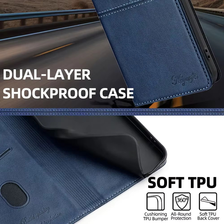 Magnetische Flip-Hülle für Infinix Hot 50 Pro Plus, Hot 40 Pro, Hot 50i, 40i, 30i und Hot 30 in Blau mit Kartensteckplätzen als Book Case Back Cover - Bild 5