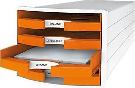 HAN Impuls 2.0 Schubladenbox mit 4 Schubladen, Format A4, stapelbar, weiß/orange - Bild 1