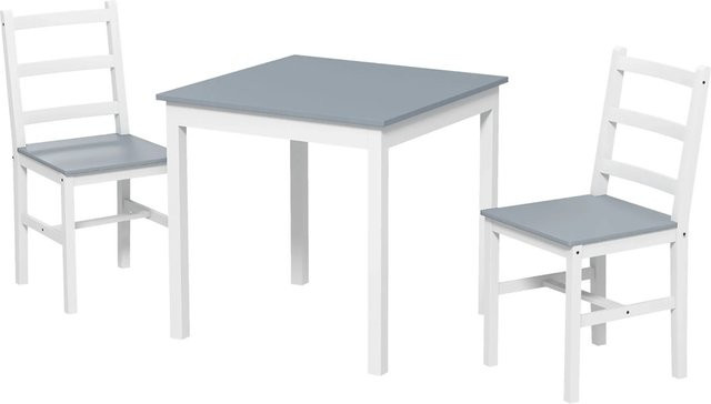 HOMCOM Essgruppe aus Kiefernholz mit Tisch und 2 Stühlen in Grau, B/T/H: 75 x 75 x 73 cm - Bild 1