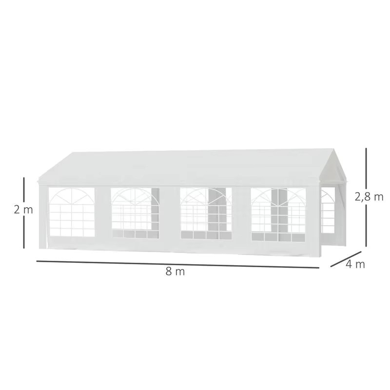 Gartenpavillon Festzelt aus Polyethylen mit verzinktem Stahlgestell und 8 Fenstern, Farbe: Weiß, B/T/H: 800 x 400 x 280 cm - Bild 2
