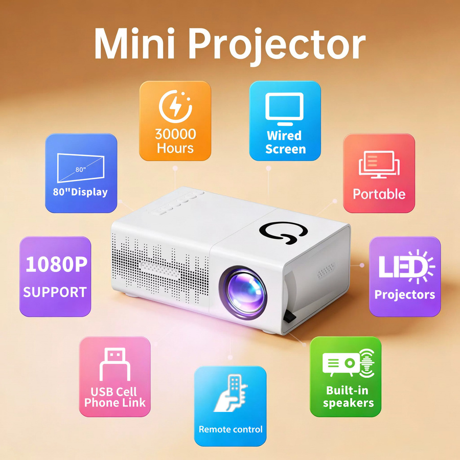 MAOHUTER Mini-Projektor Full HD 1080P Tragbarer Outdoor-Projektor in Weiß - Bild 6