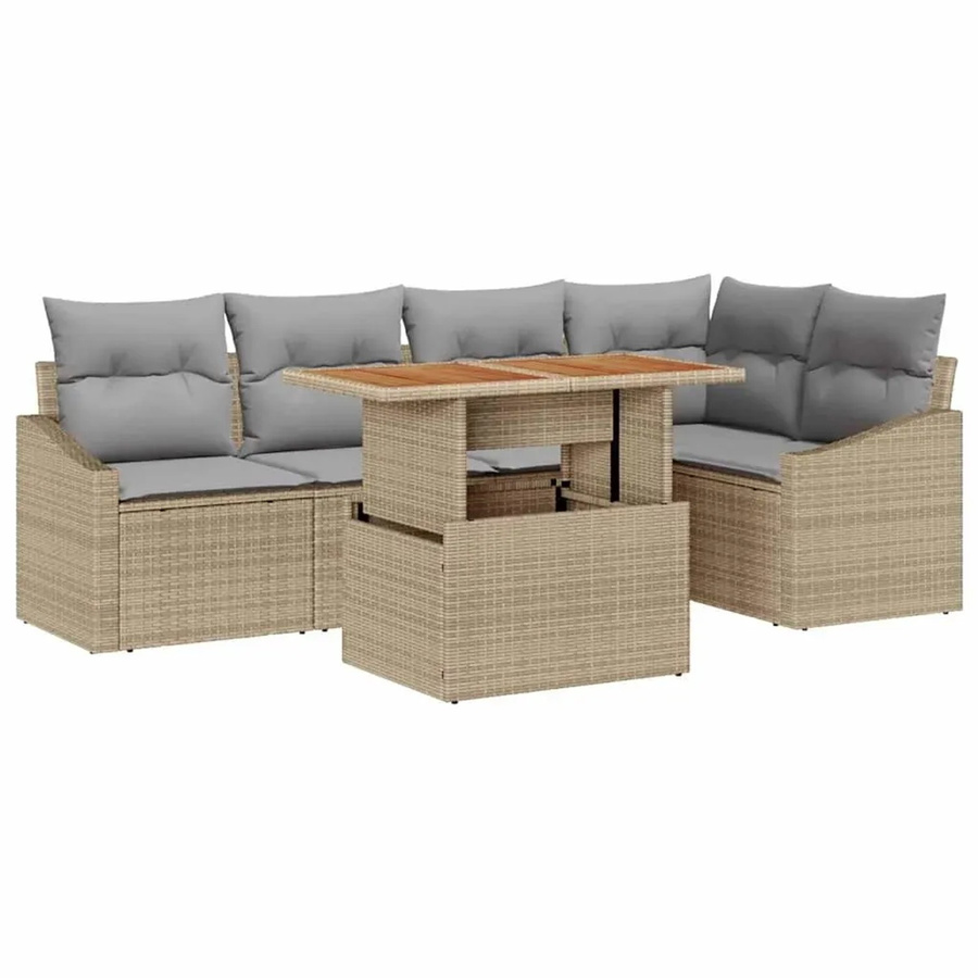 vidaXL Garten-Sofa-Set aus Poly-Rattan in Beige mit 6-teiliger L-Form, Ecksofa, Armlehnensofas, Sitzplätzen und Gartentisch inklusive Stauraumfunktion und Polstern - Bild 2