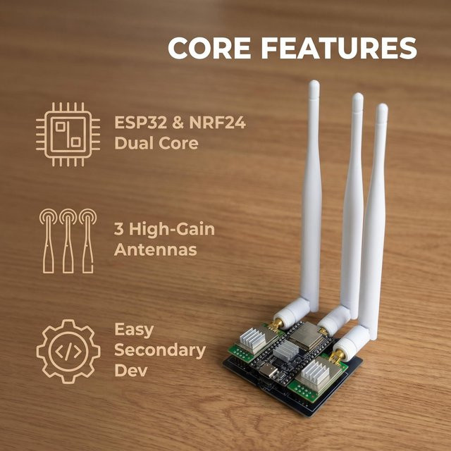 ESP32 Entwicklungsboard-Kit mit NRF24L01 PA LNA 2,4GHz Modul inklusive WiFi und Bluetooth Unterstützung - Bild 1
