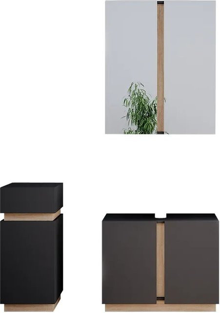 Vicco Badmöbel-Set Gloria in Anthrazit und Beige, 3-teilig bestehend aus Waschtischunterschrank, Spiegelschrank und Midischrank - Bild 1