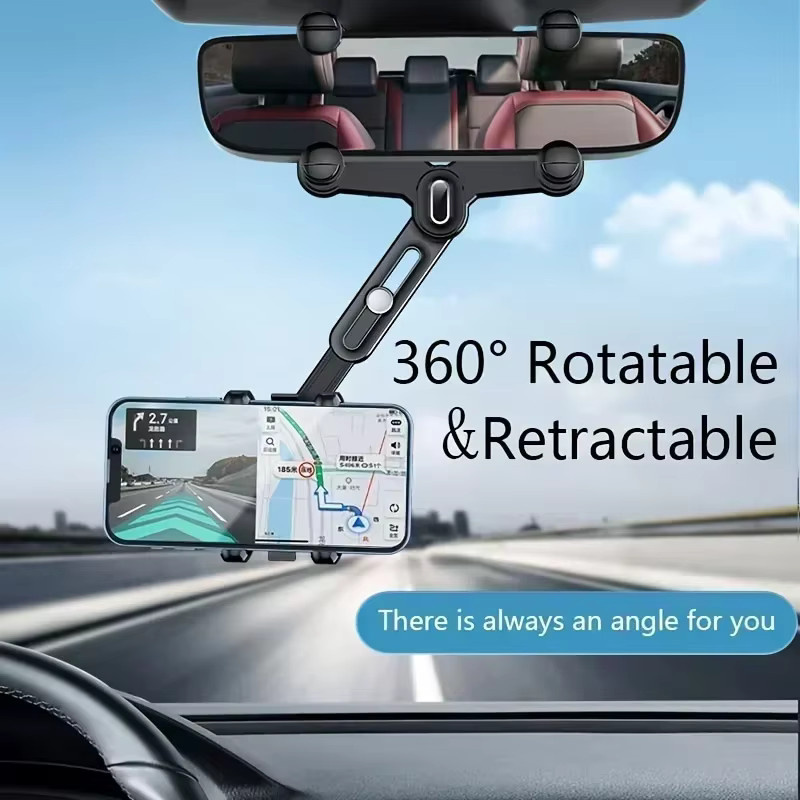 360 Grad drehbarer und einziehbarer Rückspiegel-Telefonhalter für das Auto in Schwarz - Bild 4