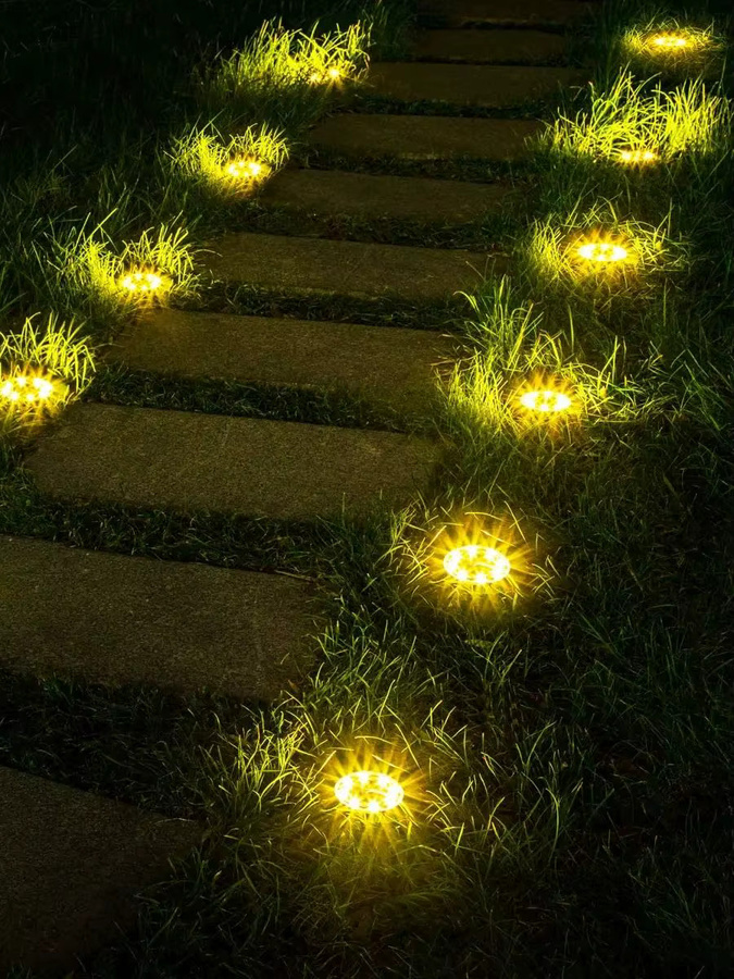 Wasserdichte Solar-Bodenleuchten mit 12 LED für Garten und Terrasse, weiße Solar-Scheibenleuchten in moderner runder Form mit warmweißem Licht - Bild 7