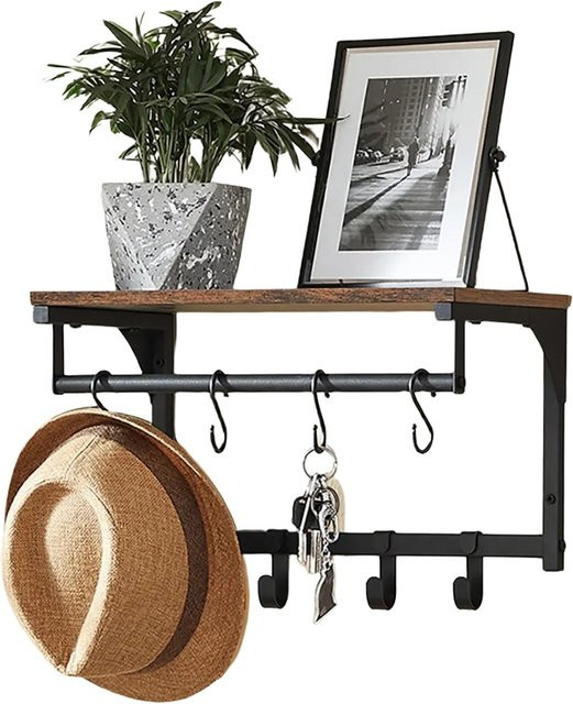 Songmics Wandgarderobe Barnet-old mit Ablage und 8 Haken in Braun-Schwarz im Industrie-Design - Bild 1