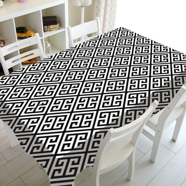 Wasserdichte Tischdecke von Super Six mit ovalem Grafikmuster in Schwarz und Weiß, rechteckig, B/T: 70 x 70 cm - Bild 1