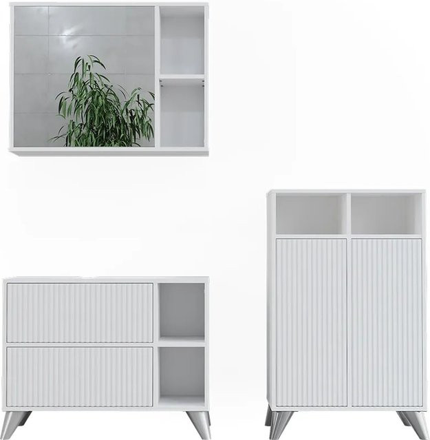 Vicco Badmöbel-Set Leano Weiß, bestehend aus Waschtischunterschrank, Spiegelschrank und Seitenschrank, modern und matt - Bild 1