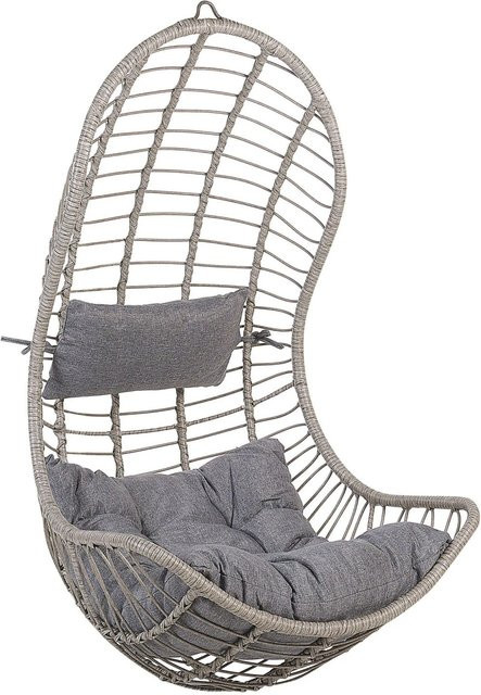 Beliani Hängesessel Egg in Grau mit Polsterung aus PE Rattan und Stoff, B/T/H: 80 x 66 x 137 cm - Bild 1