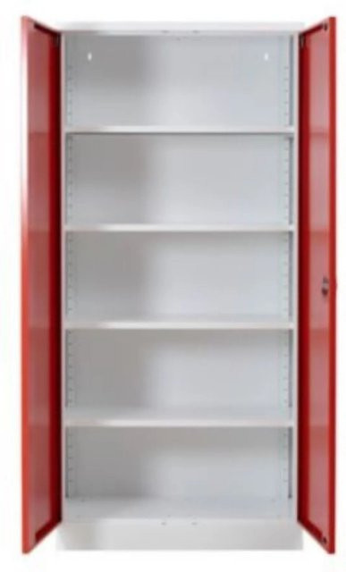 PROREGAL Stahlschrank Bee mit 10 verstellbaren Fachböden und Schließsystem, Weiß & Rot, H x B x T: 195 x 92 x 42 cm - Bild 1