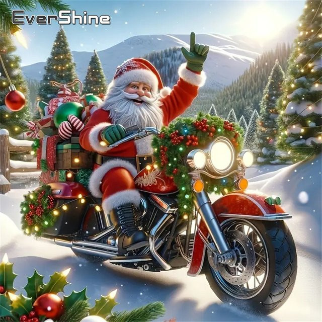 Evershine Diamantstickerei DIY Set Santa Claus auf Motorrad als Mosaik-Bild in Multicolour, B/B/T: 20 x 20 x 20 cm - Bild 1