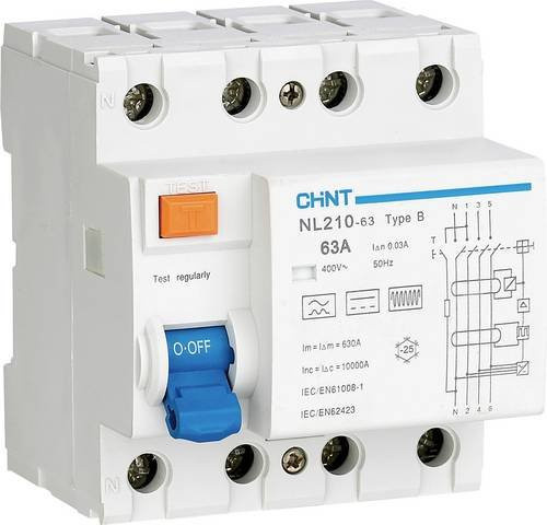 Chint Fehlerstrom-Schutzschalter RCD allstromsensitiv B/10 kA 3polig 63A 0,03A - Bild 1