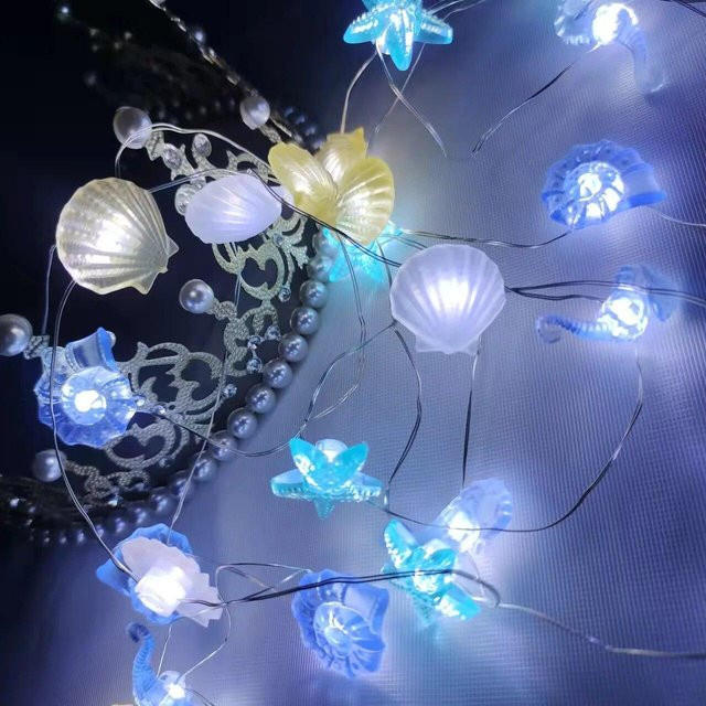 TianJinGeErLiShangMaoYouXianGongSi LED Lichterkette mit Muschel und Seestern in Blau, 2m Länge mit 20 LEDs für Ozean-Themen und Sommerpartys - Bild 1