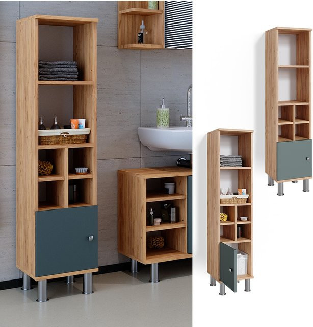 Vicco Midischrank Fynn Badschrank in Eiche Grün/Gold, B/T/H: 30,0 x 30,0 x 130,6 cm - Bild 1