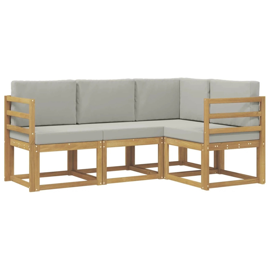 vidaXL Outdoor-Sofagarnitur 4-teilig in Weiß-Hellgrau aus Massivholz-Akazie mit Polsterung und Kissen - Bild 2