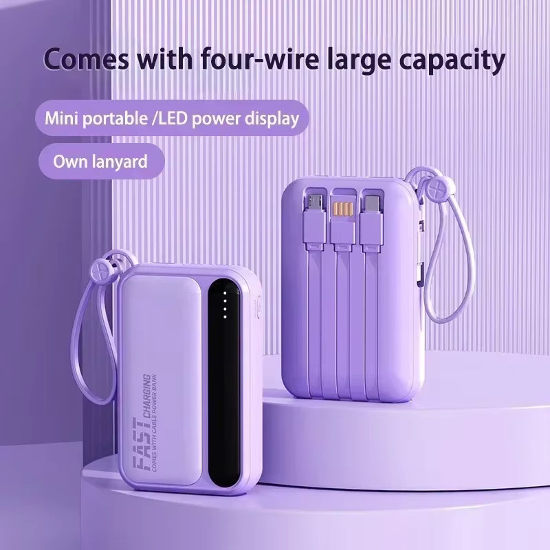 Lenovo Powerbank mit 10000 mAh und integrierten 4 Kabeln in Schwarz - Bild 2