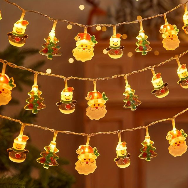 Bunte LED Lichterkette mit Cartoon Santa Claus als Weihnachtsbaum Dekoration und Hängende Ornamente für Kinder - Bild 1