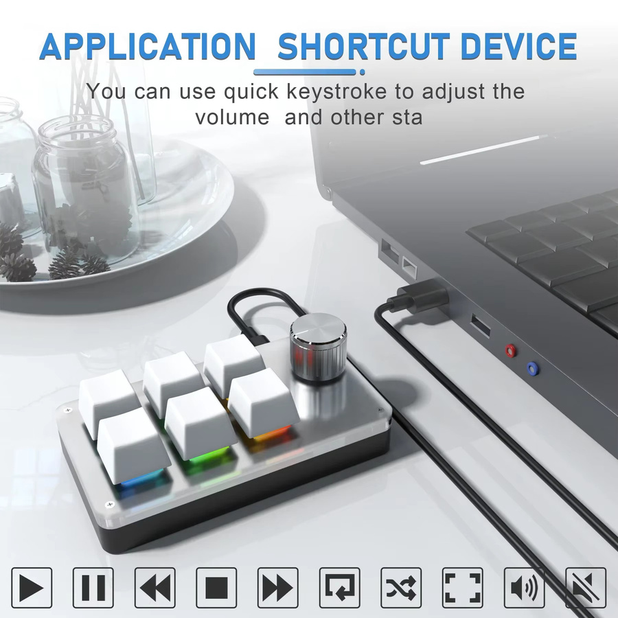 Ammtoo Mini-Makrotastatur mit 6 Tasten und 1 Knopf, programmierbare mechanische RGB Gaming-Tastatur in Weiß - Bild 2