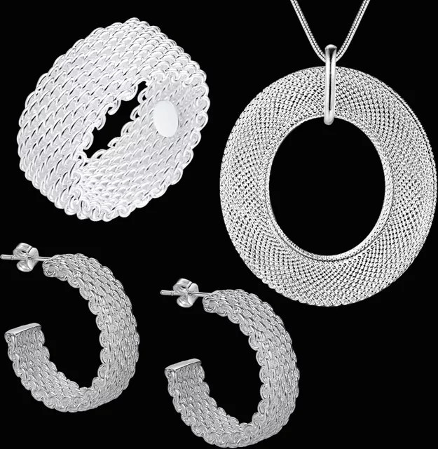 Schmuckset 925 Silber, Halskette, Anhänger, Ohrringe, Damen - Bild 1