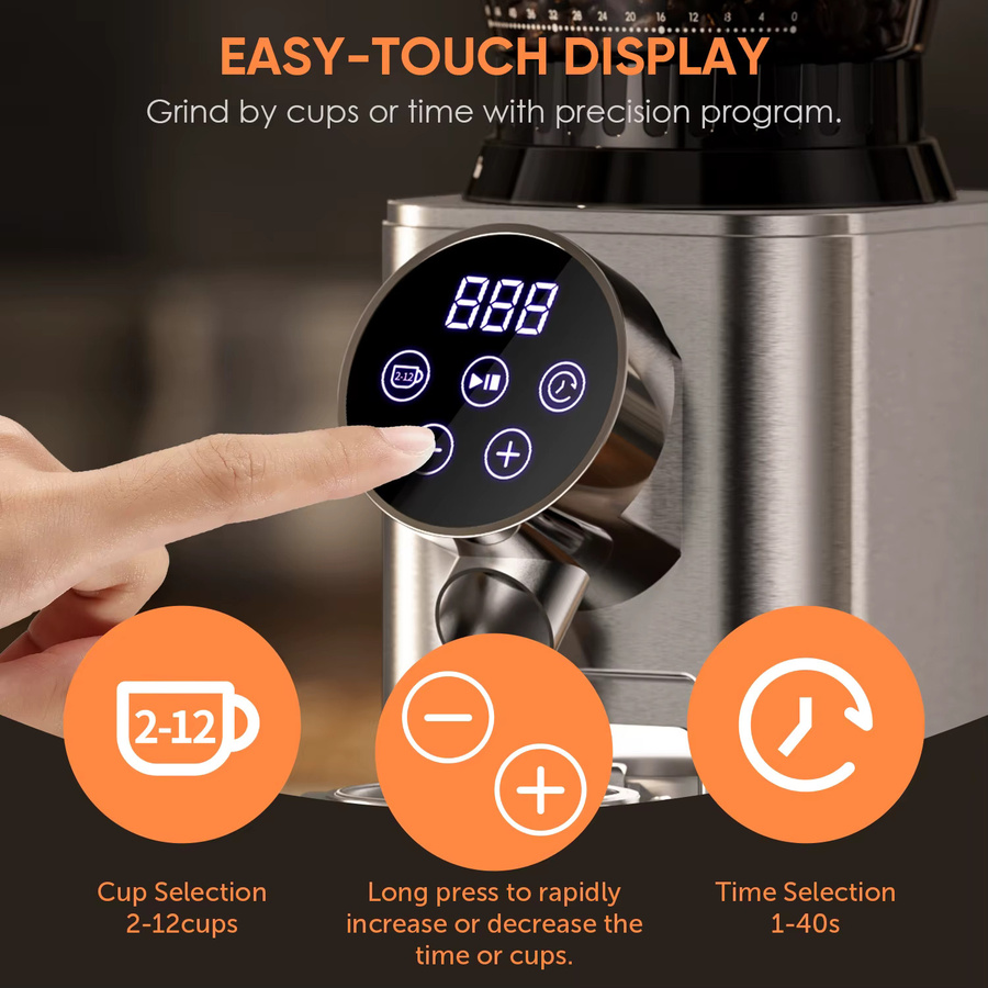 BioloMix Elektrische Kaffeemühle CG210 aus Edelstahl in Silber mit 48 Mahleinstellungen für Espresso und American Coffee - Bild 2