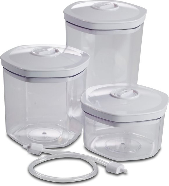 Solis Vakuumierbehälter Set aus Kunststoff, sechseckig, weiß/transparent, 700 ml, 1400 ml und 2000 ml, gefrierschrankgeeignet und BPA-frei - Bild 1