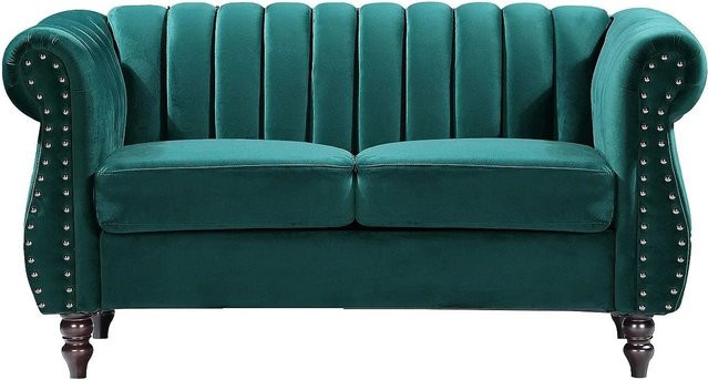 Vente-unique Chesterfield Sofa Trumbo Smaragdgrün aus Samt mit Breite: 150 cm - Bild 1