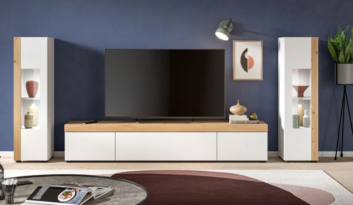Inn.Furn Wohnwand 3-teilig Siena in Weiß und Eiche mit Displayvitrine und Lowboard, Breite: 270 cm - Bild 5