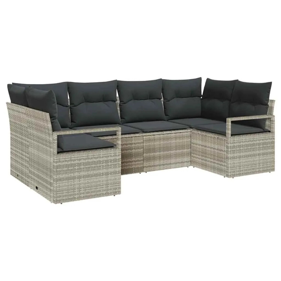 vidaXL Garten-Sofa-Set 6-teilig aus Poly-Rattan in Hellgrau mit Polsterkissen in U-Form - Bild 2