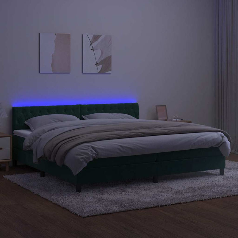 Vidaxl Boxspringbett mit Matratze und LED in Grün aus Samt, B/T: 200 x 200 cm - Bild 4