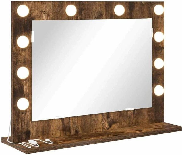vidaXL Waschtischspiegel mit LED-Beleuchtung und USB-Anschluss in Geräucherte Eiche, Braun, B: 60 cm, T: 45 cm, H: 18 cm - Bild 1