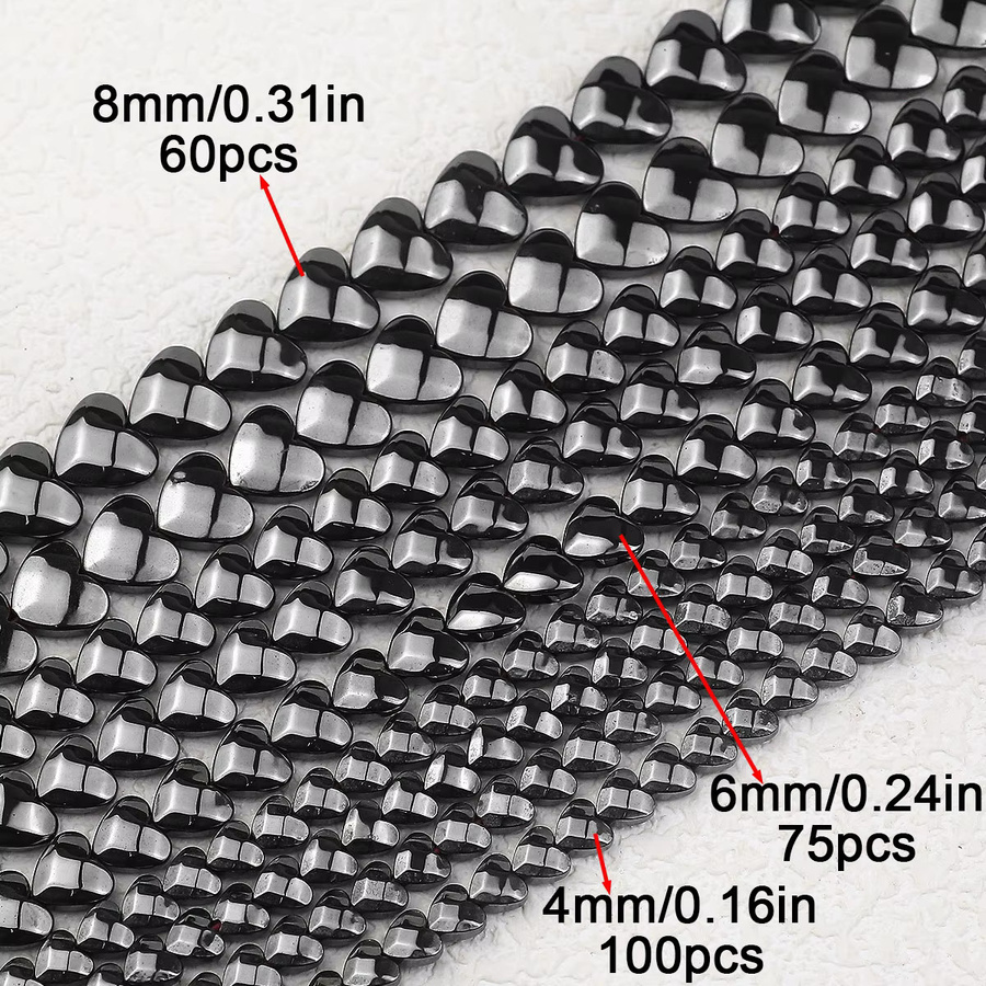 Hämatit Spacer Perlen, Schwarz, Pfirsich Herz, 4/6/8mm - Bild 2