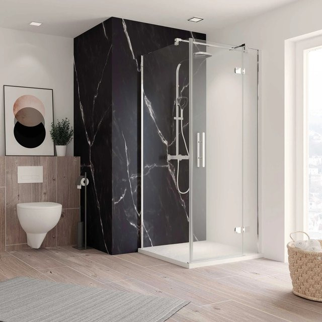 Breuer Duschrückwand aus Aluminium in Marmor-Optik Schwarz B: 255 cm, H: 150 cm - Bild 1