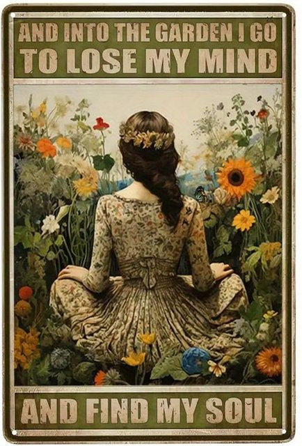 Lustiges Gartendekoschild KEREN ART Betritt den Garten – Hippie Gartendekor aus Metall, B/H: 20 x 30 cm, Mehrfarbig - Bild 1