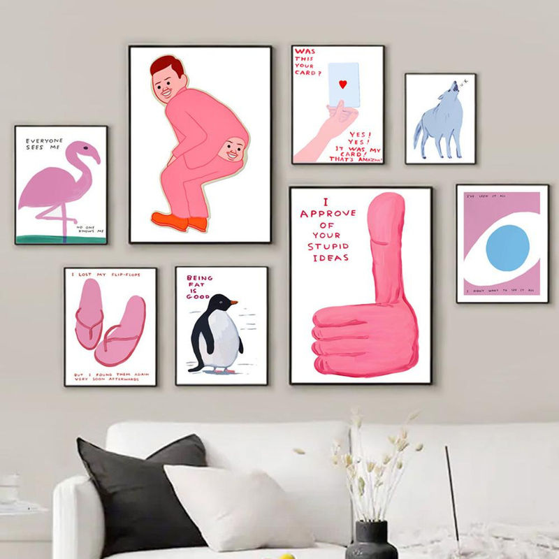 David Shrigley Wandkunstdruck Leinwand Abstrakte Tiere Nordic Poster Rosa B/H: 70 x 100 cm - Bild 2