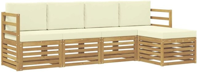 vidaXL Outdoor-Sofagarnitur 5-teilig aus Akazienholz in Weiß und Beige, L-Form mit Polstern, B/T/H: 245 x 122,5 x 73 cm - Bild 1