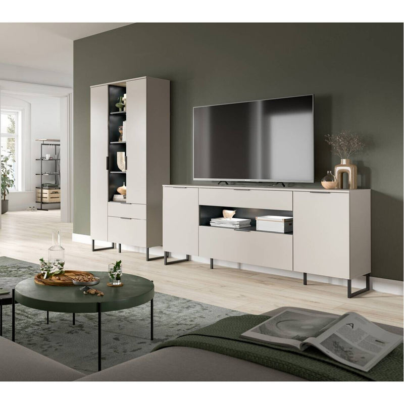 Wohnwand Noida von xonox.home in Kaschmirgrau und Schwarz, modernes Sideboard mit integrierter Beleuchtung und internen Regalen, B/H/T: 290 x 192 x 41 cm - Bild 3