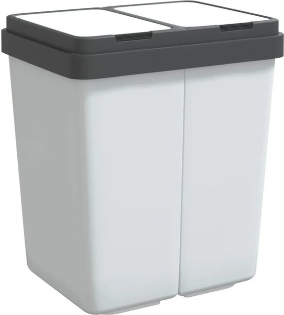 DELUKE Mülleimer mit 2 Fächern für Küche und Büro, 2x25L Doppel-Müllbehälter mit Deckel und Müllsackhalter, Weiß, B/T/H: 43,5 x 32,5 x 48,5 cm - Bild 1