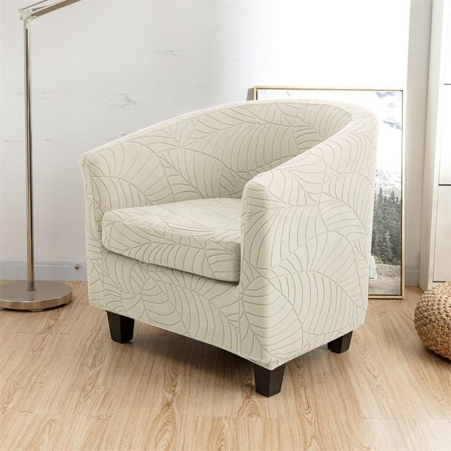 Jacquard Club Sesselbezug in Beige, elastische Stretch-Stuhlhussen aus Polyester für Wohnzimmermöbel - Bild 1