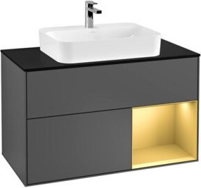 V&B Finion Waschtischunterschrank mit LED-Beleuchtung und Regalfächern, Anthrazit, Breite: 100 cm - Bild 1