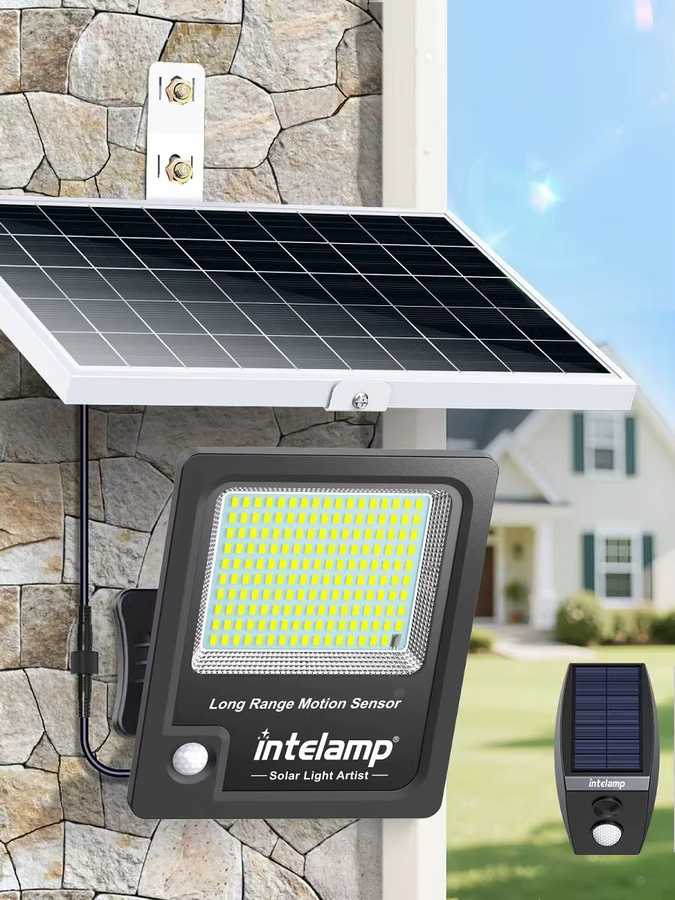 Intelamp Solarleuchte mit 12000mAh Akku, Solar-Flutlicht mit zwei Bewegungssensoren und großem Solarpanel, Schwarz - Bild 8
