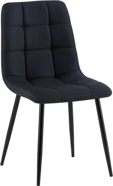 DELUKE Esszimmerstuhl FANOR in Schwarz mit Steppmuster aus Stoff und Metall, B/T/H: 45 x 55 x 84 cm - Bild 1