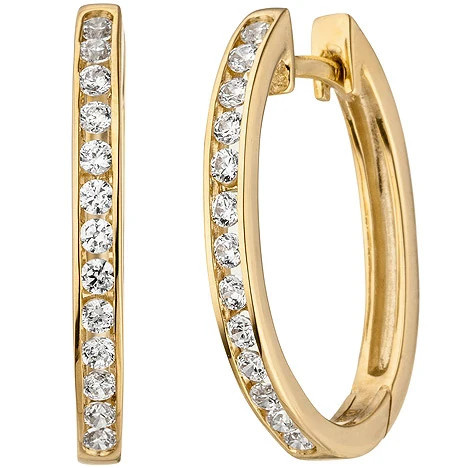 Colfem Creolen oval, 375 Gelbgold, 26 Zirkonia, Ohrringe - Bild 1