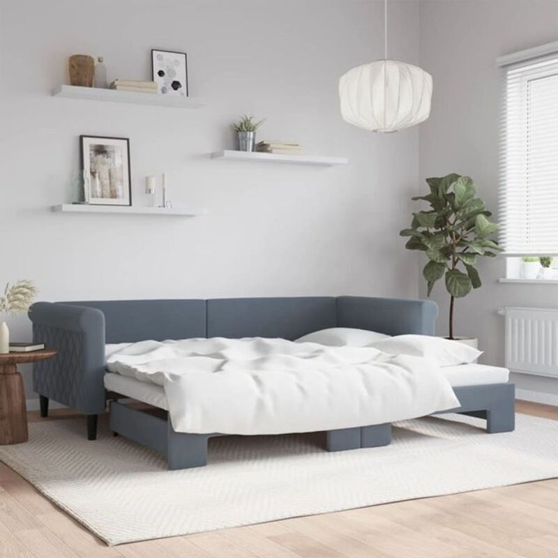 Ausziehbares Funktionsbett Vidaxl aus Samt und Metall in Anthrazit, B/T/H: 90 x 200 cm - Bild 1