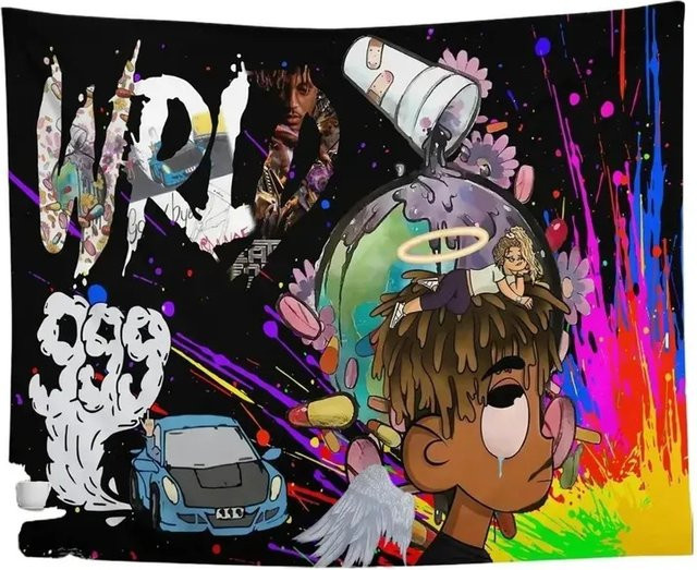 VIKAMA Juice WRLD Wandteppich Hip-Hop Graffiti Wandbehang in Multicolour, B: 60 cm, H: 40 cm - Bild 1