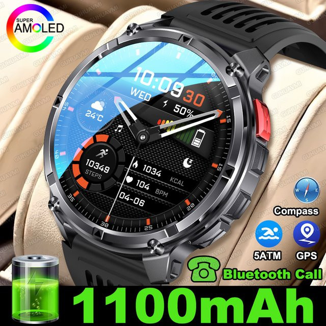 GUHUAVMI Smartwatch für Herren mit 1,7 Zoll AMOLED-Bildschirm, GPS-Tracker, Taschenlampe und 5 ATM Wasserdichtigkeit in Schwarz - Bild 1
