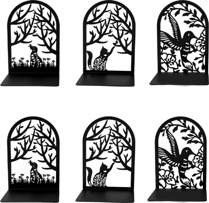 Kreativer Buchständer aus schwarzem Metall mit floralen Tierumrissen als stabiler Schreibtisch-Organizer - Bild 1