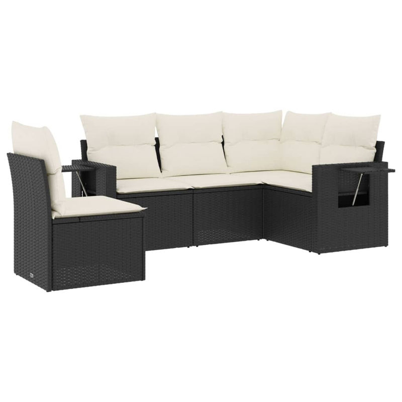 Vidaxl Garten-Sitzgruppe aus schwarzem PE-Rattan mit Kissen in Beige, 5-teiliges modernes Set - Bild 2
